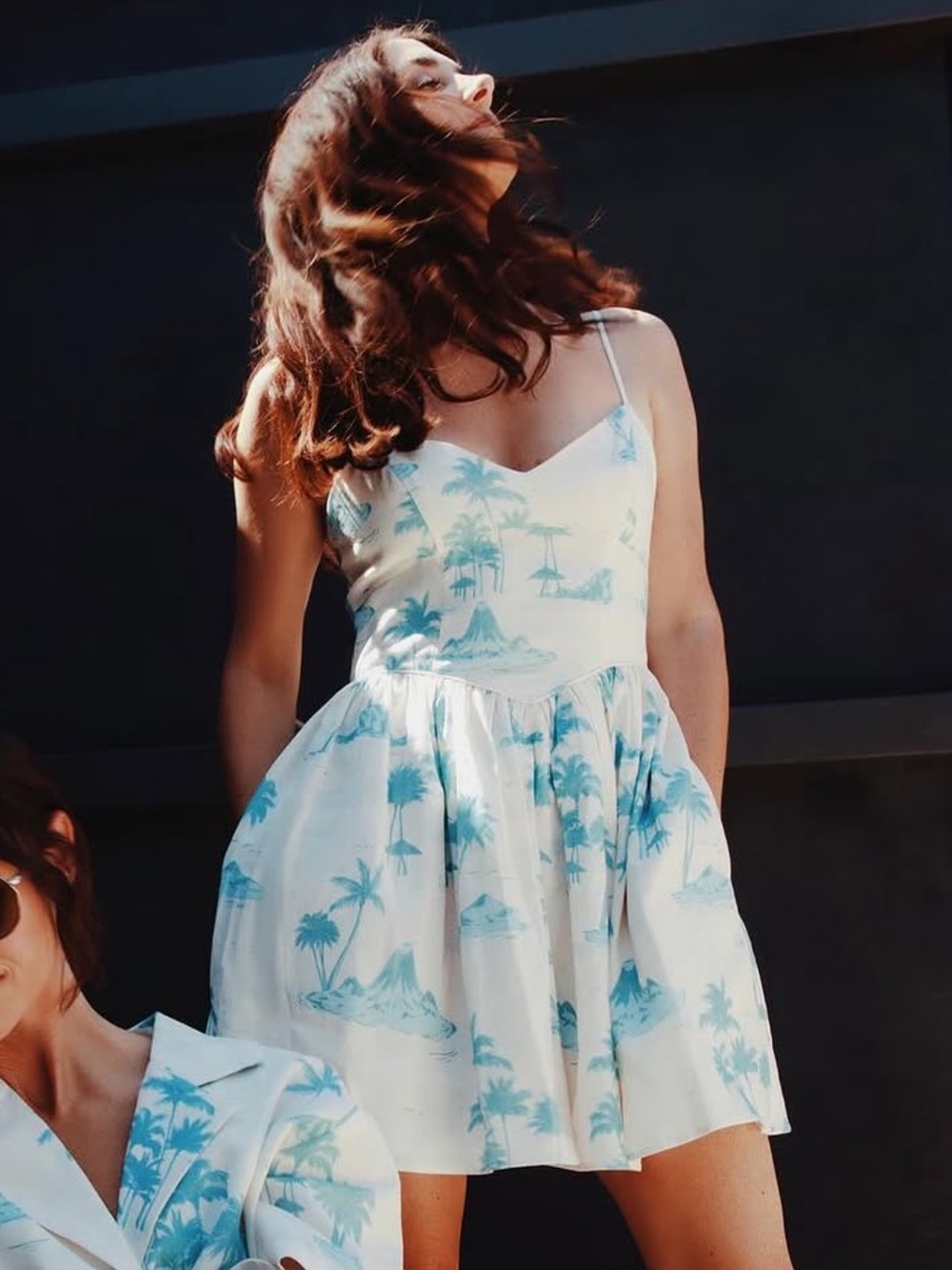 Gianni Bini x DANNIJO Kona Linen Palm Print Mini Dress Light Blue Ivory NWT